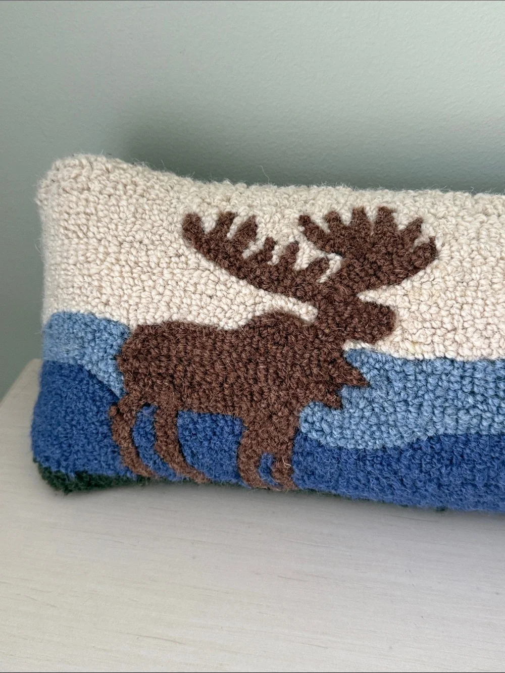 Chandler 4 Corners Mountain Moose Hand Hooked Throw Pillow 8